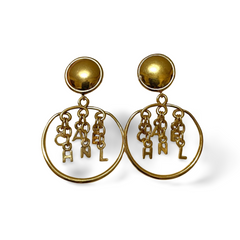 Vintage CHANEL golden round motif and logo letter dangling earrings. Rare and adorable jewelry for your collection. 060820ac2