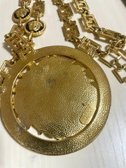 90s Vintage Gianni Versace Runway necklace with extra large Medusa face pendant top. Can be worn as a belt as well. Must have masterpiece. 070818y1