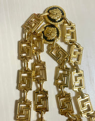 90s Vintage Gianni Versace Runway necklace with extra large Medusa face pendant top. Can be worn as a belt as well. Must have masterpiece. 070818y1