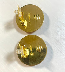 1990s Vintage HERMÈS Cloisonné Round Earrings | Orange Stars, Moon & Saturn Motif | Space-Themed Enamel | Classic Clip-On Jewelry. 071121y2