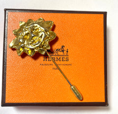 Vintage HERMES gold tone smiley sunshine face brooch pin, hat pin, jacket pin. Bijouterie Fantaisie collection. 070218ys11