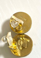Vintage Celine small round faux pearl earrings with golden frame. Classic jewelry piece back in the era. 0409202