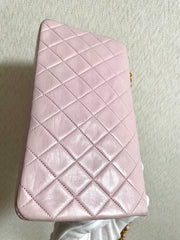 1990s Vintage CHANEL 2.55 Milky Pink Lambskin Shoulder Bag with Gold CC Turnlock | Rare Color Classic Flap | 408241