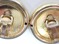 Vintage CHANEL golden round earrings with mademoiselle face and logo. Gorgeous jewlery. 061029ac1