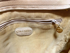 Vintage CHANEL brown beige caviar leather chain tote bag, shoulder purse with CC stitch marks. Classic and daily use bag. 070429re