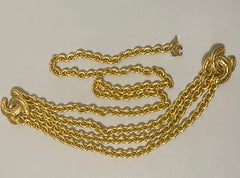 Vintage CHANEL gold chain belt with triple layer chains and two large matelasse CC mark charms. Gorgeous belt. 41.7"/106cm. 070527ac4