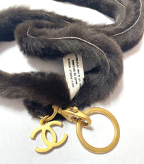 Vintage Chanel brown rabbit fur key strap, keyring with golden CC mark motif. Must have Chanel accessory. Great gift. 070107ac5