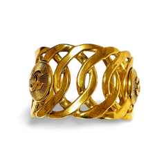 Vintage Chanel golden nice and heavy bangle with sunburst CC mark motif. Must have gorgeous jewelry. 051212ac1