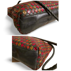 Vintage Bottega Veneta multicolor intrecciato woven leather shoulder bag. Brown, red, khaki, orange, and green. Beautiful purse.060325ac