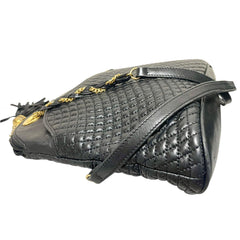 Vintage BALLY black quilted leather oval top shape shoulder bag with a fringe and golden B charm. Classic daily use design. 080819ys4