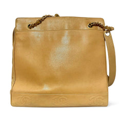 Vintage CHANEL brown beige caviar leather chain tote bag, shoulder purse with CC stitch marks. Classic and daily use bag. 070429re