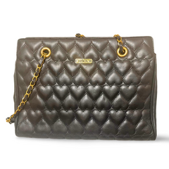 Vintage MOSCHINO black heart shape quilting lambskin tote bag with golden chains. Chic and functional purse. 070603ac1