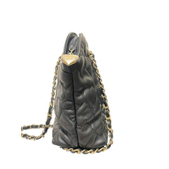 Vintage MOSCHINO Black Heart Quilted Lambskin Leather Shoulder Bag Gold Chain Purse 080830ys2