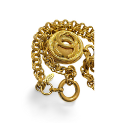 Vintage CHANEL nice and heavy chain necklace with round twisted CC and mirror pendant top. Best gift idea. 051125ya1