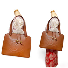 Vintage CHANEL caviar leather double zipper tote bag in brown with golden CC ball charms.  Daily use purse. 060728br1