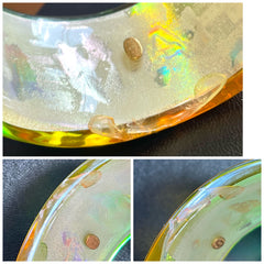 Vintage Chanel plastic aurora resin cuff link bangle/ bracelet with golden logo. Must have gorgeous jewelry. 060904br