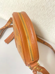 Vintage MCM brown monogram round Suzy Wong shoulder bag with brown leather trimmings. Designed by Michael Cromer. Unisex. 070325ac4