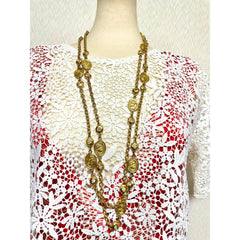 Vintage CHANEL chain and crystal glass necklace with medal CC mark charms. Can wear in double and triple. 0411211