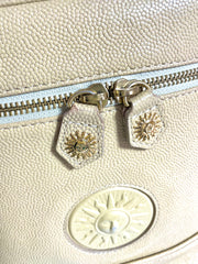 Vintage Gianni Versace cream yellow vanity large purse with golden logo charms. Perfect gift idea. Lady Gaga style. 041205ac2