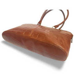 Vintage Mulberry croc embossed brown leather large tote bag in oval shape. Masterpiece back in the era. Roger Saul era. 071030y1