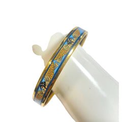 1990s Vintage HERMÈS Egyptian Cloisonné Enamel Gold Tone Bangle Blue Cleopatra PM Made in Austria 081006ac1