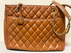 Vintage CHANEL Brown Quilted Leather Classic Tote Bag | 1980s Chain Shoulder Bag with CC Charm | Daily Use CHANEL bag | 071225re1