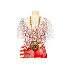 90s Vintage Gianni Versace Runway necklace with extra large Medusa face pendant top. Can be worn as a belt as well. Must have masterpiece. 061109y1