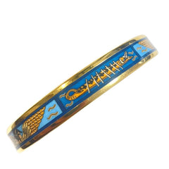 1990s Vintage HERMÈS Egyptian Cloisonné Enamel Gold Tone Bangle Blue Cleopatra PM Made in Austria 081006ac1