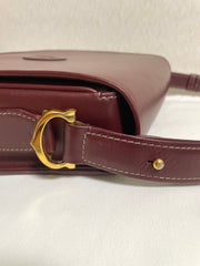 Vintage Cartier wine, bordeaux leather shoulder bag with embossed logo, purse from must de Cartier collection. Great daily bag. 070128ac3