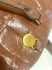 Vintage Mulberry croc embossed brown leather large tote bag in oval shape. Masterpiece back in the era. Roger Saul era. 071030y1