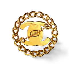 Vintage CHANEL golden chain frame turn lock CC pin brooch. Gorgeous jewelry. Coco mark brooch. 061015ac1