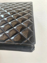 1990s Vintage CHANEL Black Matelassé Patent Enamel Shopper Bag with Gold Chain Handles | Quilted Classic Daily Bag | 050120an2re