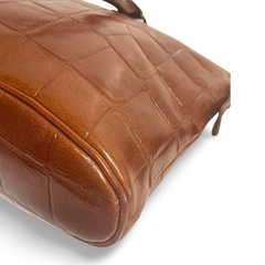 Vintage Mulberry croc embossed brown leather large tote bag in oval shape. Masterpiece back in the era. Roger Saul era. 071030y1