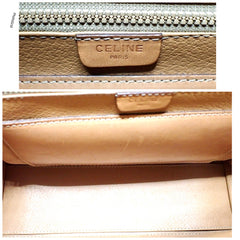 Vintage Celine cream beige triomphe macadam pattern handbag with brown leather trimmings. Classic purse from 90s Celine. 071104ac2