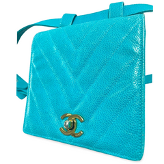 Vintage CHANEL turquoise blue caviar v stitch, chevron, waist bag, hip bag, fanny pack with matching belt with golden cc mark closure. 070225ac3