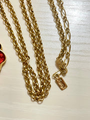 Vintage Yves Saint Laurent golden chain necklace with purple and red pansy flower top. 061001ac1