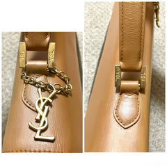 Vintage Yves Saint Laurent black and brown leather handbag with embossed “YSL” logo all over. One of the best daily use purses. 060611ac4