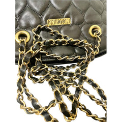 Vintage MOSCHINO Black Heart Quilted Lambskin Leather Shoulder Bag Gold Chain Purse 080830ys2