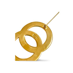 Vintage Celine golden brooch in double circle, round motif with embossed logo. Great vintage gift. Can be a scarf pin. 050929ya1
