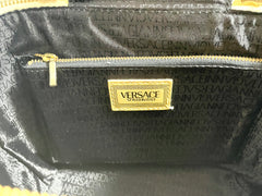 Vintage Gianni Versace cream yellow vanity large purse with golden logo charms. Perfect gift idea. Lady Gaga style. 041205ac2