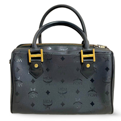 Vintage MCM black monogram speedy bag style handbag, mini duffle bag. Unisex and daily use purse. Classic style in originality. 061210re1