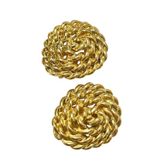 1990s Vintage Yves Saint Laurent Gold-Tone Twisted Oval Clip-On Earrings, Designer Jewelry. 080917ys1