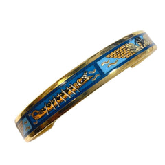 1990s Vintage HERMÈS Egyptian Cloisonné Enamel Gold Tone Bangle Blue Cleopatra PM Made in Austria 081006ac1