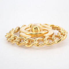 Vintage CHANEL golden chain frame turn lock CC pin brooch. Gorgeous jewelry. Coco mark brooch. 061015ac1