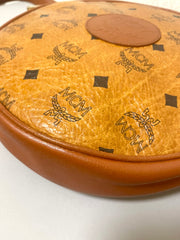Vintage MCM brown monogram round Suzy Wong shoulder bag with brown leather trimmings. Designed by Michael Cromer. Unisex. 070325ac4