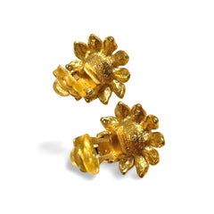 Vintage CHANEL golden sunflower design earrings with crystal stones and faux pearl. Gorgeous but elegant Chanel jewelry. 050813ya