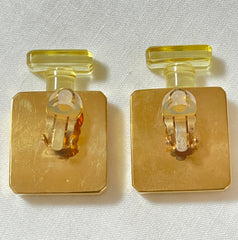 Vintage Chanel golden perfume bottle earrings with embossed logo. Large and heavy earrings. 070114ac2