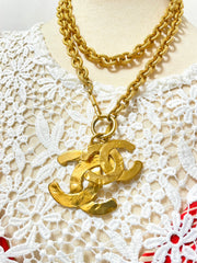Vintage CHANEL heavy chain necklace with large and small woven design CC mark pendant top. Gorgeous masterpiece jewelry. 070107ac2