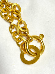 Vintage Chanel thick chain statement necklace with spiral petal flower, clover CC top and dangling leaves. Gorgeous jewelry. 070204ac2