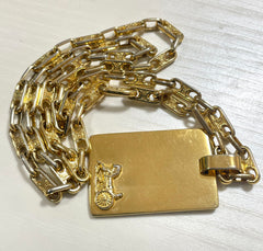 Vintage Celine golden necklace with triomphe chains and a carriage and logo featured rectangular plate top. 070218ys2